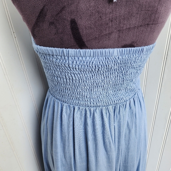 Labiz Blue Tie Neck Halter Linen Blend Maxi Long Dress Women's Cutout Sz S - Picture 8 of 16